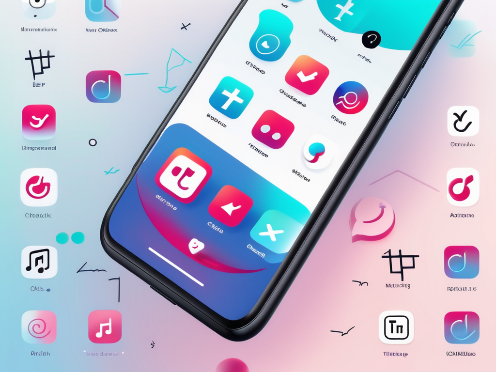 A smartphone displaying the tiktok app interface with symbolic icons representing pros and cons