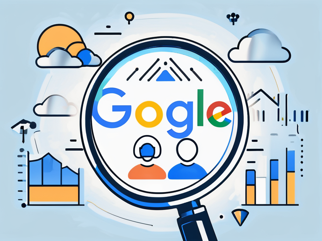 A magnifying glass focusing on a symbol of google ads