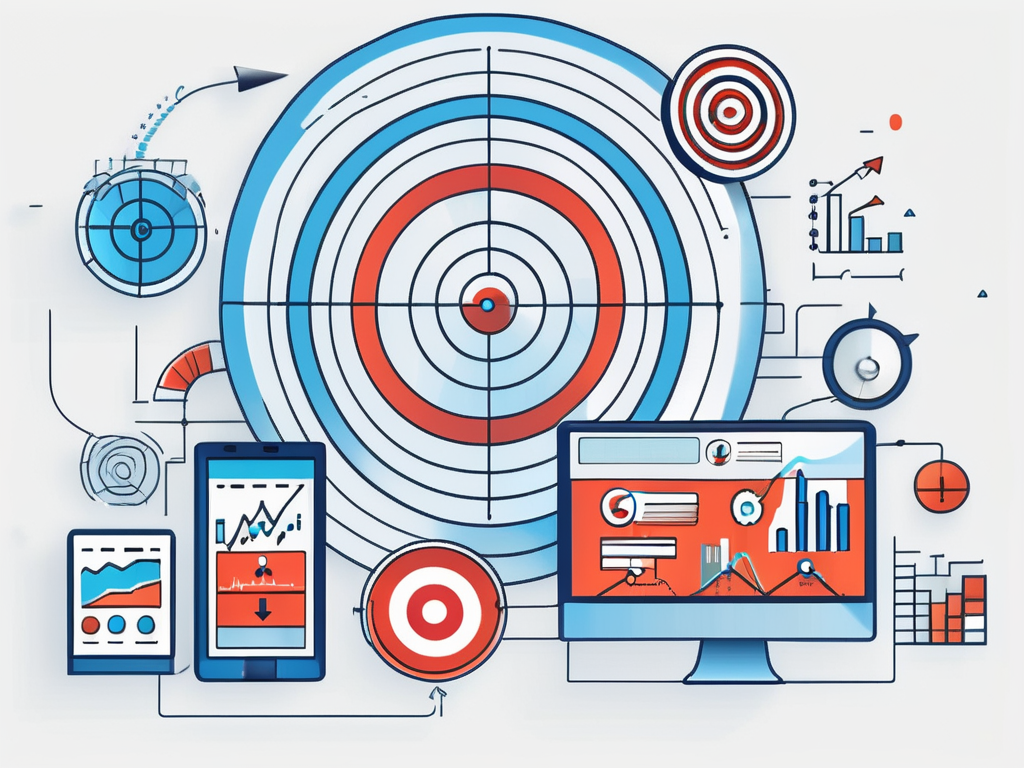 A target surrounded by digital marketing icons like a click cursor